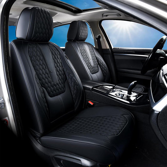 Set 5 Huse Scaune Auto Universale Elindor®, Piele Ecologica Impermeabila, Cu Suport Lombar, Rezistente la Zgarieturi, Compatibile cu Civic, Duster, Golf, Passat, Qashqai, X5, Instalare Usoara, Protectie Interior, Negru