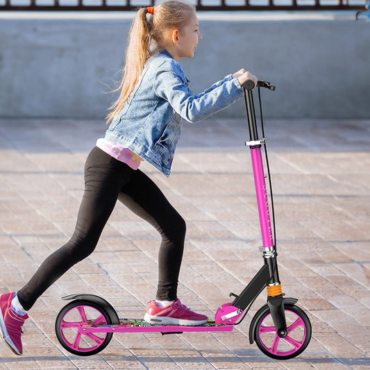 Trotinetă Pliabilă cu Amortizor Elindor®, Frână Spate și Platformă Antiderapantă, Roz