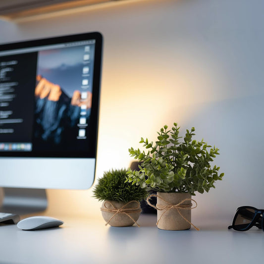 Set 4 Plante Artificiale Elindor® pentru Interior si Exterior, Flori Decorative, Planta Ornamentala pentru Decor Casa, Ideale pentru Baie, Birou, Living, Hol, Dormitor, 7.5 x 23 cm si 10 x 13 cm, Verde / Bej