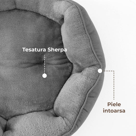 Pat Confortabil pentru Caini si Pisici Elindor®, Culcus Moale Antiderapant, cu Perna Detasabila din Microfibra Lavabila la Masina, Potrivit pentru Caine si Pisica de Talie Mica si Medie, Ideal in Orice Anotimp, in Casa, Marimea S, 51x48x15 cm, Gri