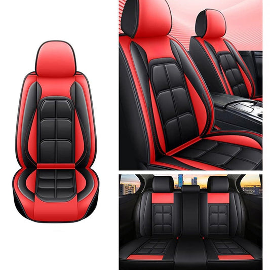 Set 5 Huse Scaune Auto Elindor®, Impermeabile, Universale, Protectie Fata si Spate, Piele Ecologica, Compatibile cu C-HR, Qashqai, Sportage, Golf, Corolla, Accesorii Masina Interior, Rosu