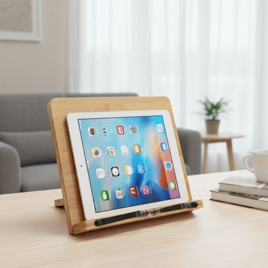 Suport Laptop si Tableta Elindor® sau Notebook si Carti, din Bambus, Masa Reglabila si Portabila, Stand Universal, Compatibil 10–15.5 Inch, Ideal pentru Birou, Acasa si Calatorii, 21 x 28 cm, Maro Deschis