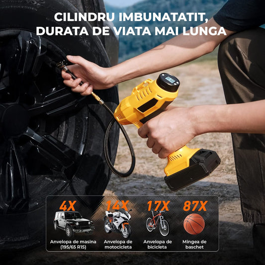 Compresor Auto Portabil Elindor® 160 PSI, Alimentare Dubla AC/DC, Galben