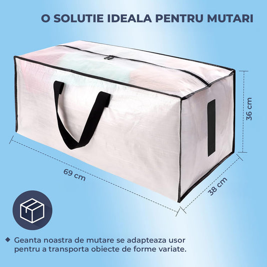 Set 8 Genti Mari Depozitare Elindor®, cu Fermoar si Manere, Pliabile, Rezistente la Apa, 86 L, Polipropilena (PP), Semi-Transparent, Pentru Haine, Lenjerii, Jucarii, Camping, Alternativa Cutii Mutare
