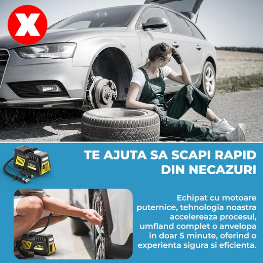 Compresor Auto Elindor®, Oprire Automata,12V, 150 PSI, Lumina LED, Negru