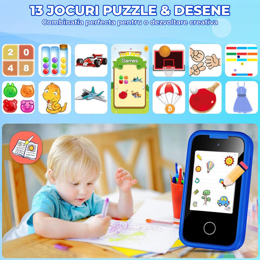 Telefon de jucărie Elindor®, pentru copii, cu funcții educative, albastru