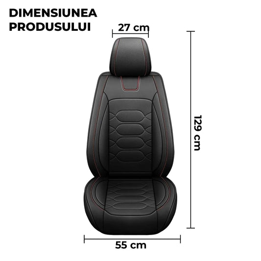 Set 2 Huse Scaune Auto Elindor® Universale, Acoperire 360°, Husa pentru Protectie Sezut si Spatar Scaun Fata, Impermeabila, Piele Ecologica, Accesorii Masina Huse Interior, Negru