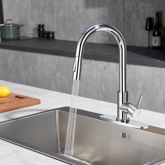 Baterie Chiuveta Bucatarie Argintie Elindor® Robinet de Apa, Modern cu Pipa Flexibila, Jet Reglabil, Cap Dus Extractabil cu Doua Functii, Monocomanda, Rotativ 360°, pentru Bucatarie, Inox Periat