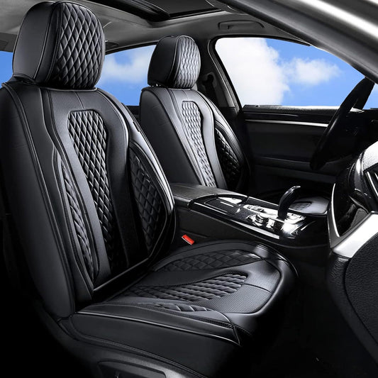 Set 5 Huse Scaune Auto Elindor® Universale, Husa pentru Protectie Sezut si Spatar Scaun Fata si Bancheta Spate, Impermeabila, Piele Nappa, Accesorii Masina Huse Interior, Negru