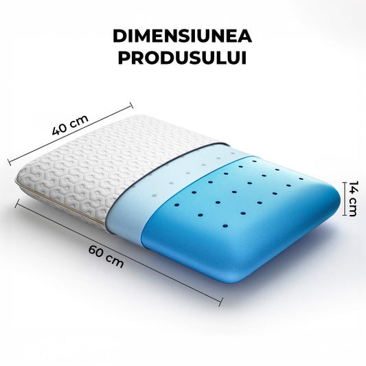 Perna Ortopedica Elindor® Memory Foam Pillow pentru Gat, Suport Cervical Ergonomic, Spuma cu Memorie Anatomica, Hipoalergenica, cu Gel, Husa Detasabila Respirabila, Ajuta la Spondiloza Cervicala, Ideal pentru Dormit, 60x40x14 cm, Alb