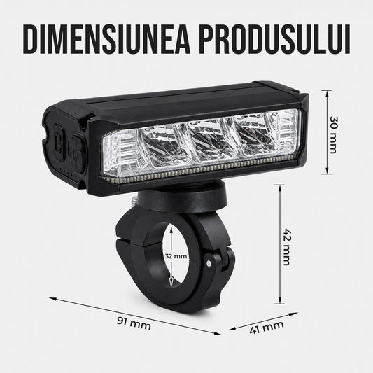 Far pentru Bicicleta Elindor® Ultra-Luminos, Far Fata cu 100 Lumeni, cu Moduri de Iluminare, Impermeabil IPX, Incarcare USB, Faruri 000 mAh, Power Bank, Accesorii Bicicleta, Negru