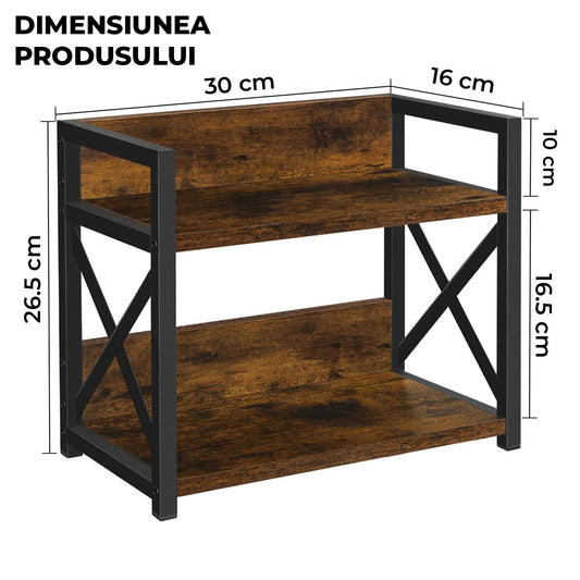 Organizator Elindor® cu 2 Nivele, Recipient de Depozitare Multifunctional, Organizator pentru Dulapul din Bucatarie si Baie, Raft pentru Cafea, Condimente, Parfumuri, Creme, Suport din Lemn, 30 × 26.5 × 16 cm, Maro Rustic