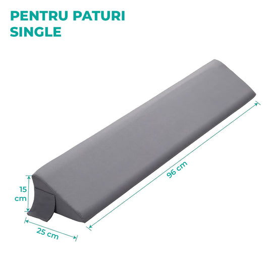 Perna Ortopedica Triunghiulara Elindor® pentru Pat, Perna din Spuma Densa, Suport Spate, Cap, Post-Operator, Anti-Reflux, Antisforait, Antirid, Husa Detasabila cu Fermoar, 96 x 25 x 15 cm, Gri