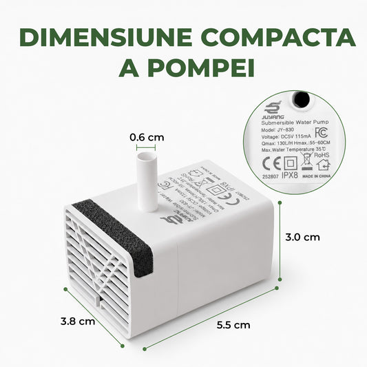 Pompa de Rezerva Elindor® de Inlocuire, Accesorii pentru Fantana de Apa din Inox de 2.2 l pentru Pisici si Caini, Motor Submersibil, Silentios 25dB, Iluminare LED, Putere DC 5V-1.5W, Ventuze de Prindere, Alb