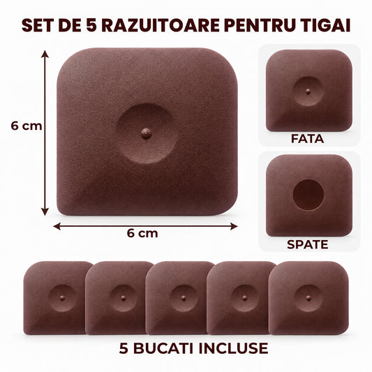 Set 5 Razuitoare pentru Tigai Elindor®, Raclete pentru Vase si Bucatarie, din ABS fara BPA, Rezistente la Caldura pana la 102°C, 4 Colturi, pentru Resturi Alimentare, Ideale si pentru Taiat Aluat, 6 x 6 cm, Maro