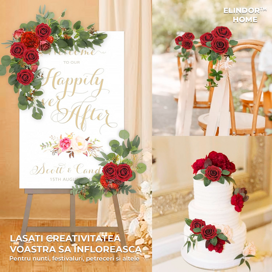 Set 25 Trandafiri Artificiali Elindor, Buchete Flori Artificiale, Plante Decorative, pentru Nunti, Botezuri, Decoruri Mireasa si Casa, din Spuma, 8 cm, pentru Interior Exterior, Rosu Inchis