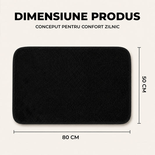 Covoras Antiderapant Elindor® pentru Intrare Casa, Lavabil la Masina, Super Absorbant, Moale, Durabil, Talpa Cauciucata Anti-Alunecare, Usor de Curatat, Pentru Interior si Exterior, 50 x 80 cm, Negru