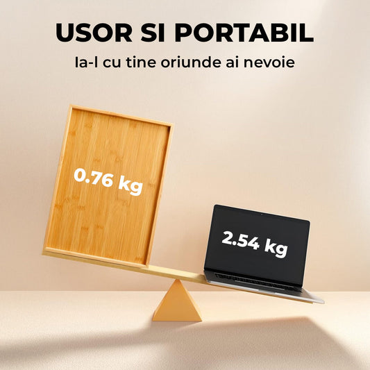 Masuta Bej Pliabila Elindor® din Bambus Natural, pentru Mic Dejun la Pat, Portabila, Masa Multifunctionala pentru Servire sau Laptop, Usor de Curatat