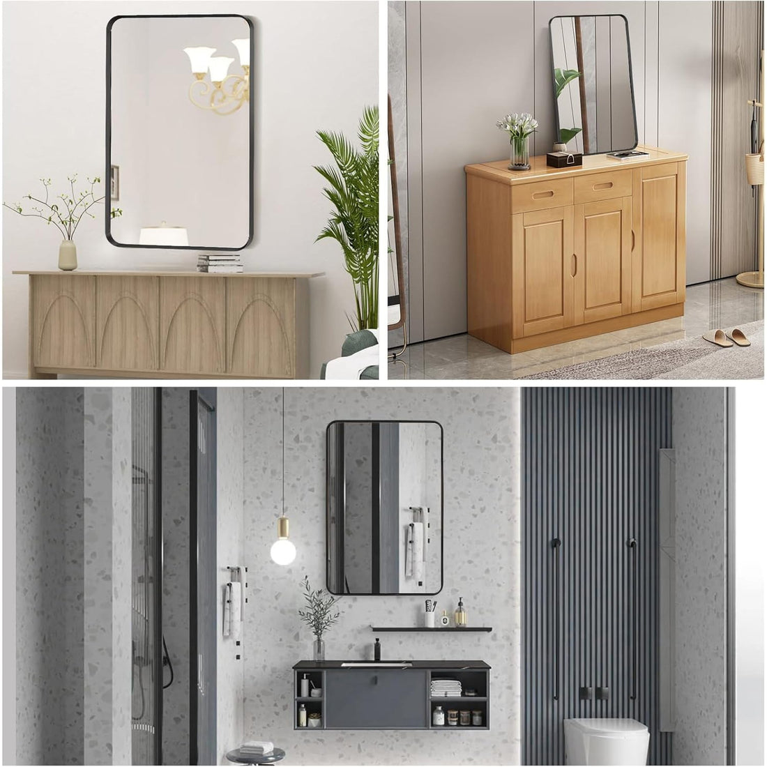 Oglinda Dreptunghiulara Elindor®, Margini Rotunjite, Reflexie HD, Sticla Premium, 75x55 cm, Negru