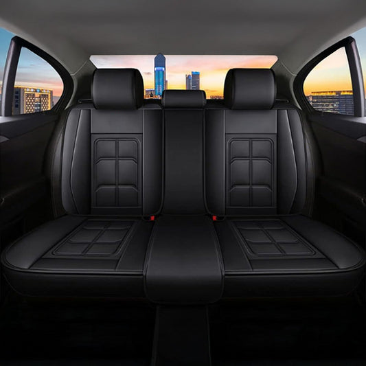 Set 5 Huse Negre Scaune de Masina Elindor®, Huse Auto Piele, Impermeabile, Universale, Protectie Scaun Fata si Spate, Montaj Rapid, Accesorii Masina Interior