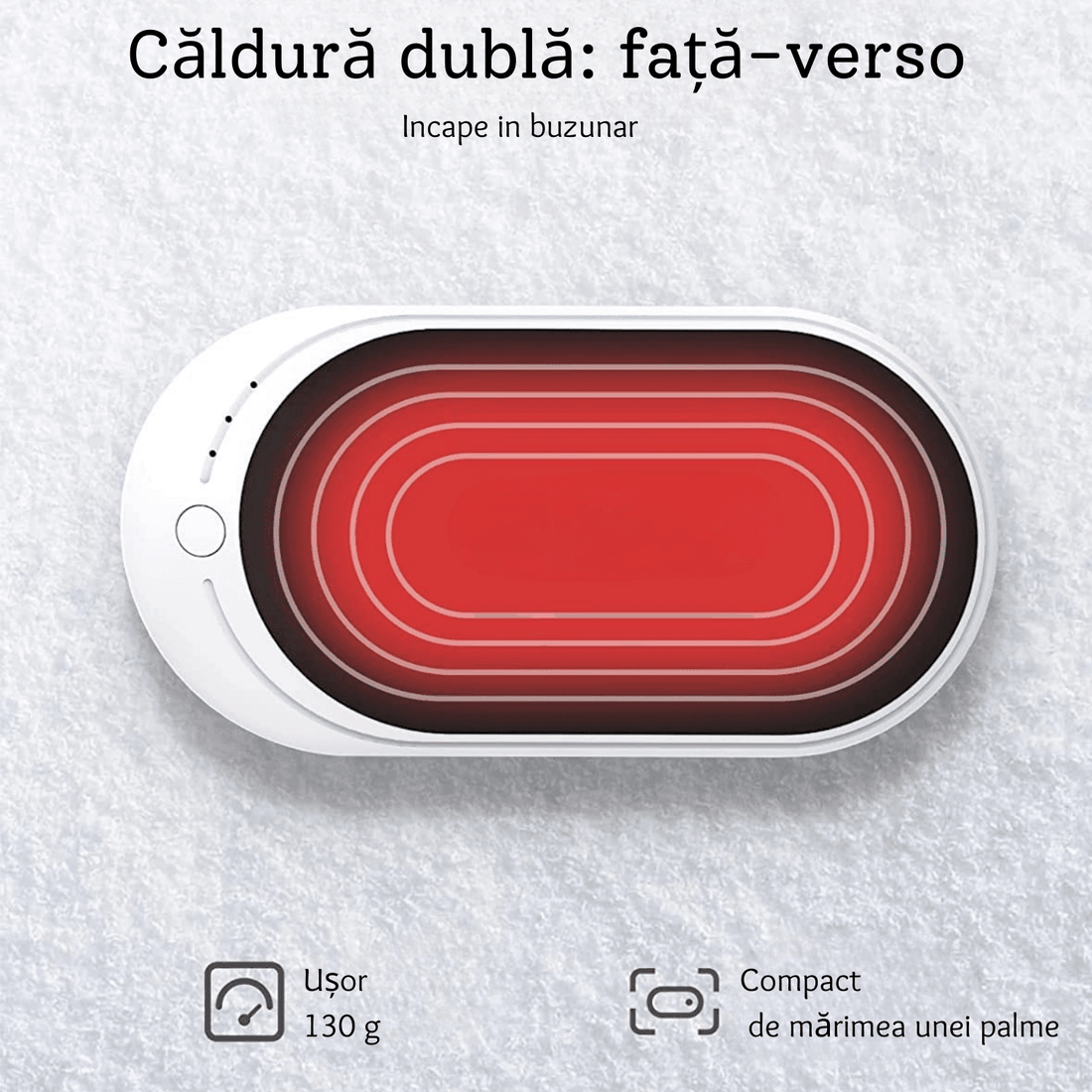 Încălzitor de Mâini Elindor® 5200mAh, Powerbank, USB-C, 12W, 3 Trepte, 4-8 Ore, Roz