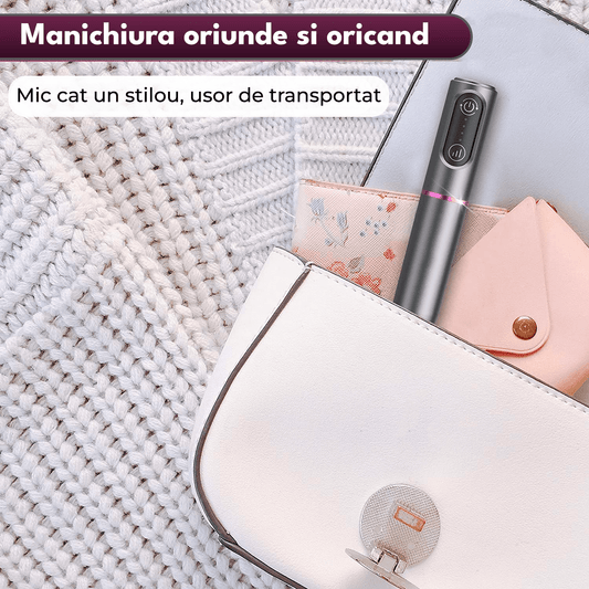 Freză unghii profesională wireless, 20.000 RPM, 6 capete, 60 benzi de șlefuire, gri