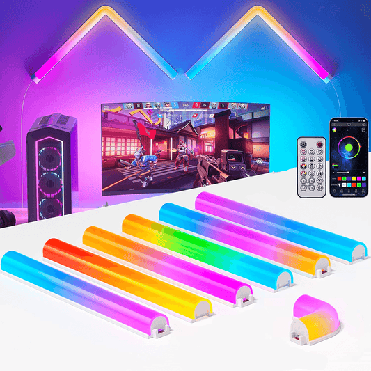 Set 6 Bare LED RGBIC Inteligente Elindor® Wall Light, Wi-Fi, Sincronizare Muzică, Compatibile Google Assistant/Alexa, 180 cm (6 x 30 cm)