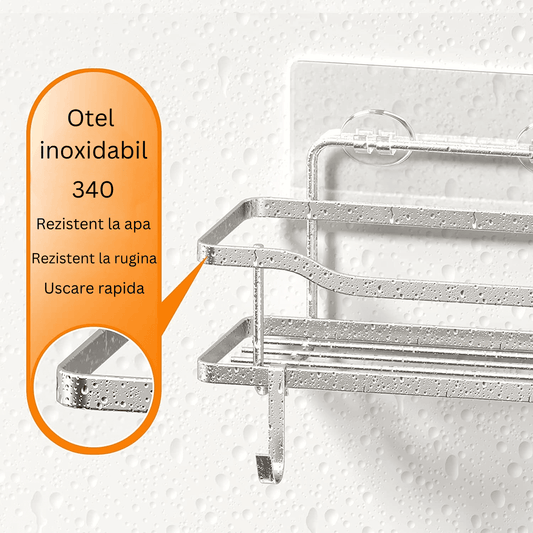 Raft de Duș, Etajeră Baie, Oțel Inoxidabil, Set 2 Rafturi, Argintiu