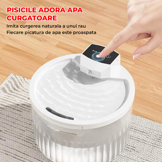 Fantana Apa Pisici si Caini Elindor®, Wireless, Senzor Miscare, Dispenser Automat cu Capac pentru Animale, Adapator cu Dubla Circulatie, Sistem de Purificare si Filtrare Carbune Activ, Flux Dublu, Filtru si Pompa Incluse, ABS, Capacitate 3L, Alb