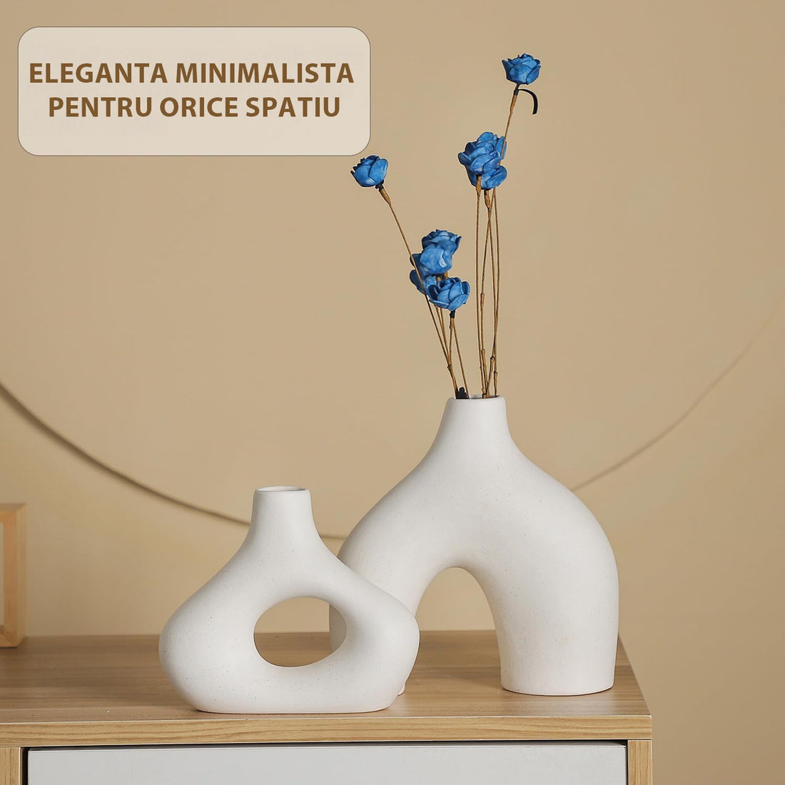 Vaze Moderne Elindor® Set 2 Bucati, Design Unic, Accente Boho, Decorative, Potrivite pentru Orice Tip de Flori, Alb