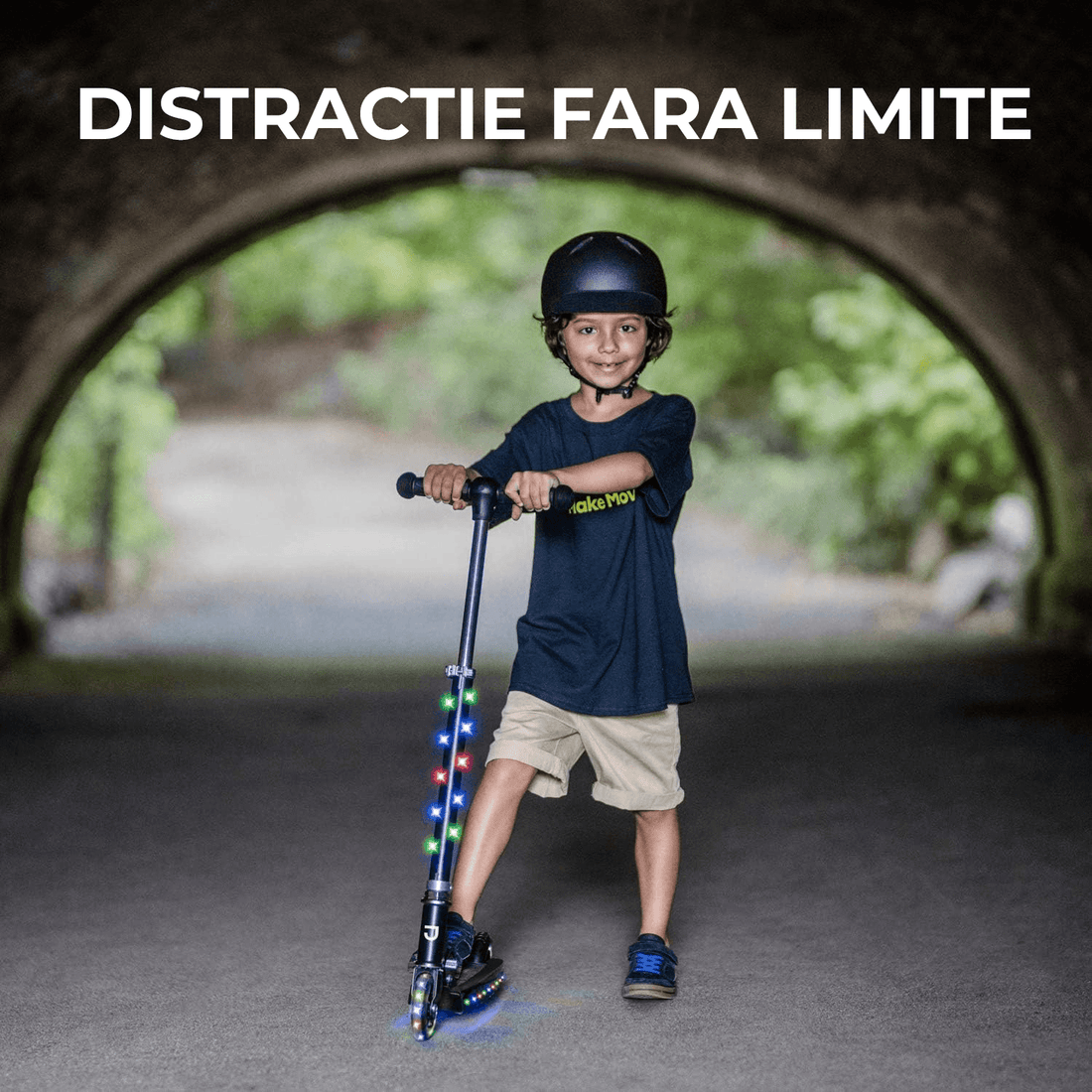 Trotinetă cu Lumini LED Elindor® pentru Copii, Pliabilă și Reglabilă, Neagră