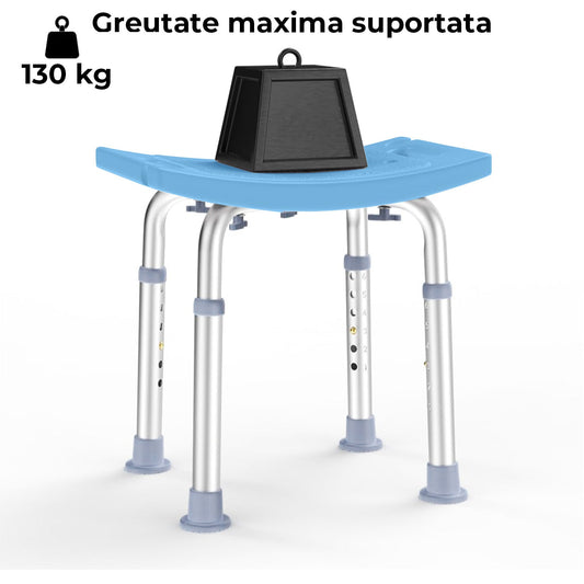 Scaun Compact Elindor® pentru Dus si Cada, Stabil si Usor de Asamblat cu Inaltime Reglabila, Sistem Antialunecare, Albastru