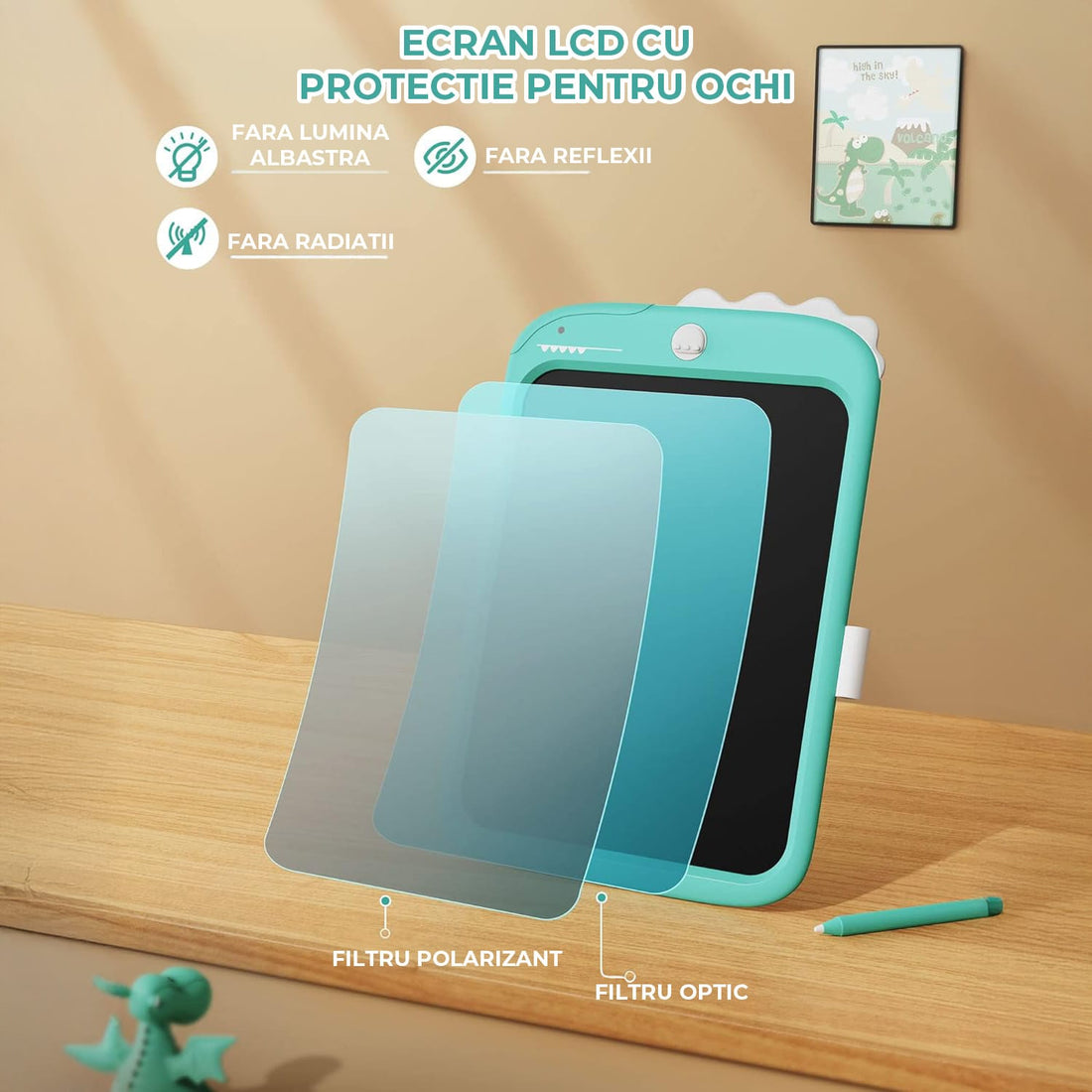 Tableta LCD Desen Elindor® 10 Inch, Jucarie Educativa Pentru Copii, Portabila, Albastru