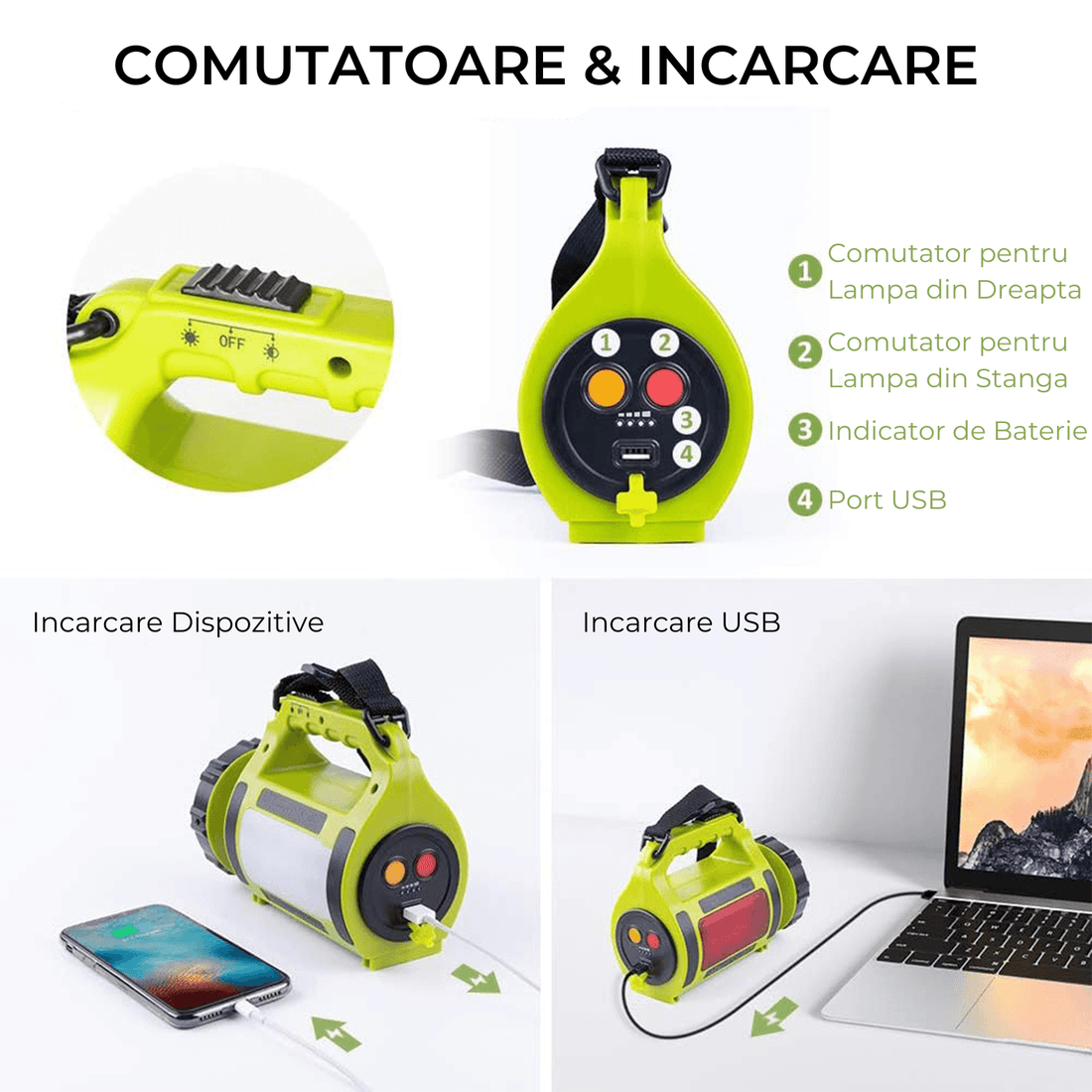 Lanternă LED Reîncărcabilă Elindor®, 650LM, Verde