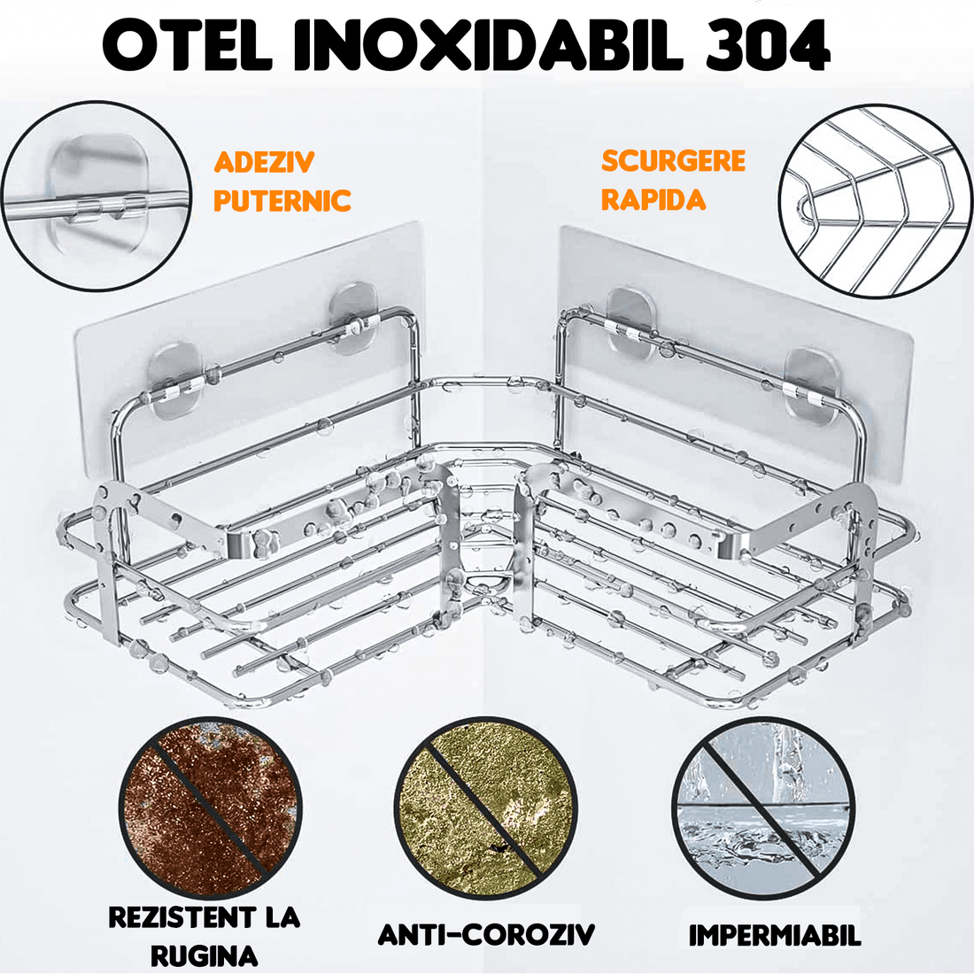 Raft de Duș Colțar, Organizator Baie, Oțel Inoxidabil, 2 Rafturi, Argintiu
