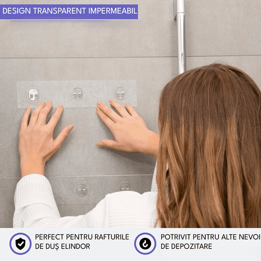 Set 2 Dispozitive Adezive pentru Duș, Fără Găurire, Suport Săpun, Rafturi Depozitare, Transparent