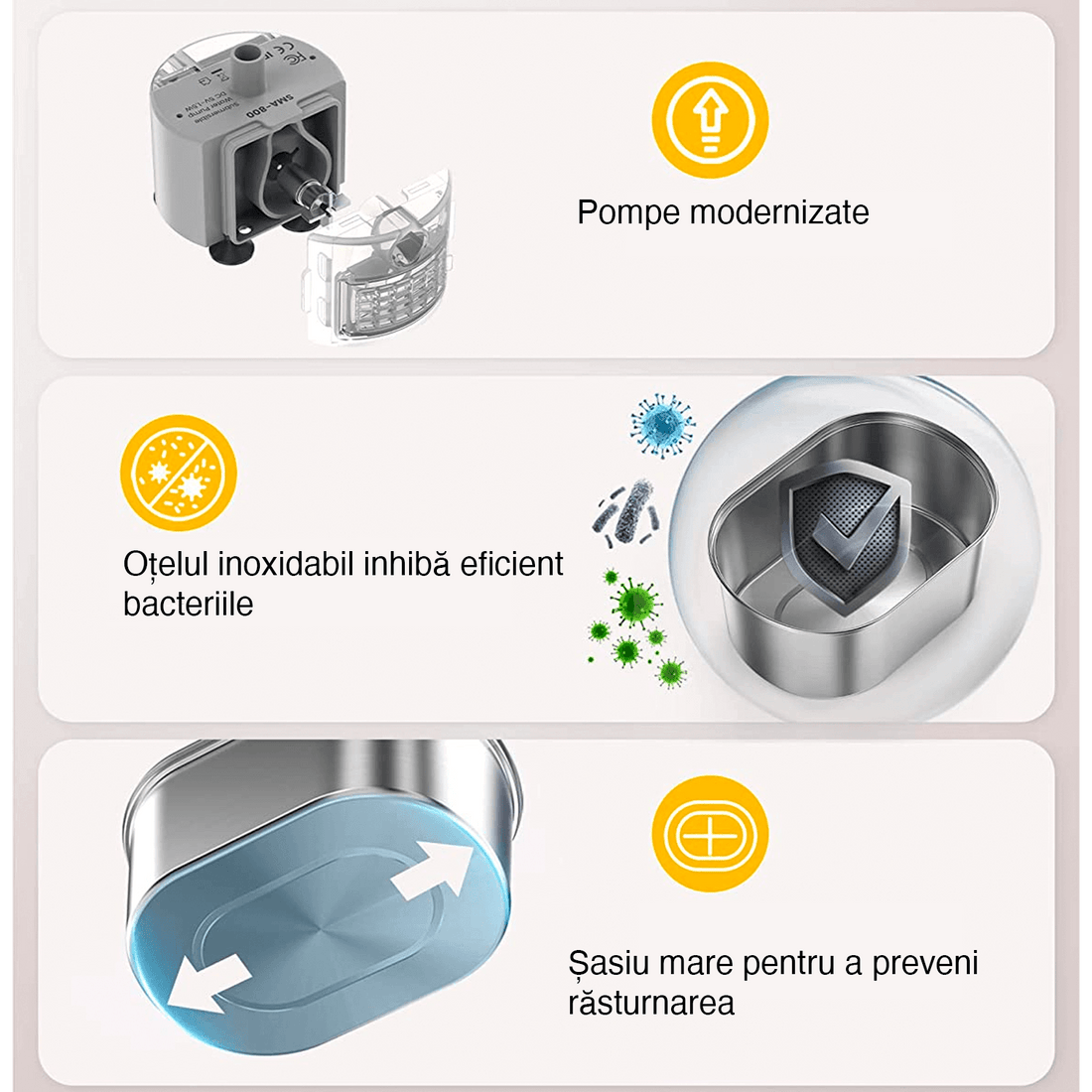 Dispenser Apă Automat pentru Pisici și Câini, 3.2L, Oțel Inoxidabil, Filtrare Activă, Silentios, Argintiu