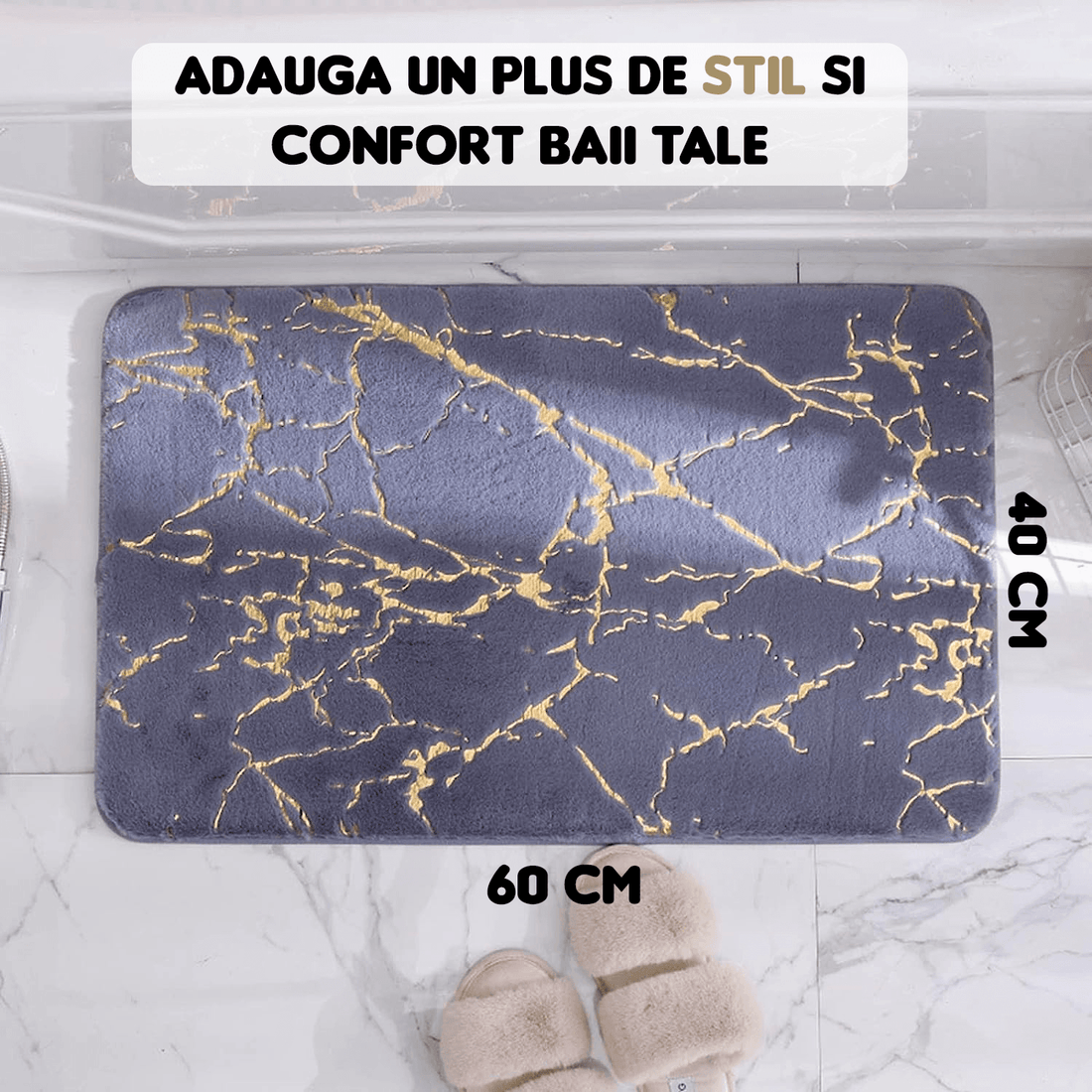 Covor Baie Universal, Microfibră, Absorbant, Antiderapant, Plus, 40×60 cm, Gri