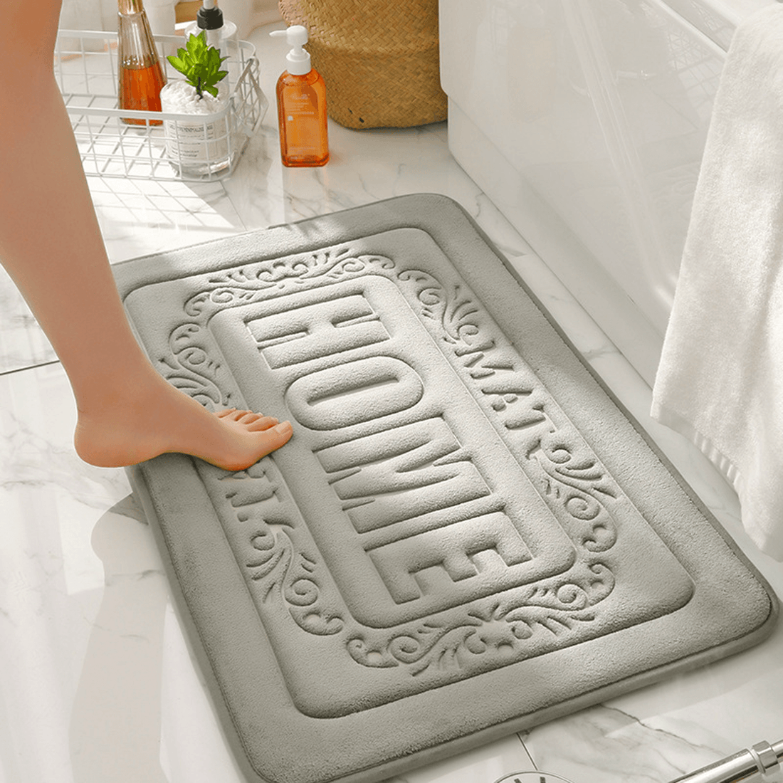 Covor Baie Universal, Spumă cu Memorie, Absorbant, Antiderapant, Memory Foam, 50×80 cm, Model HOME, Gri