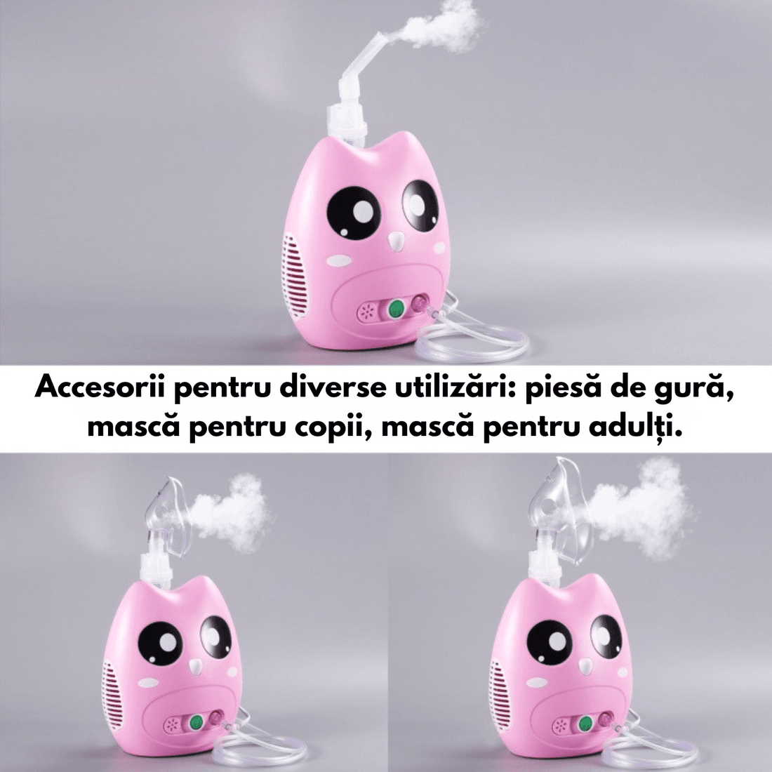 Aparat aerosoli Pink Owl, nebulizator cu compresor, 0.2ml/min, mască copii și adulți + Accesorii