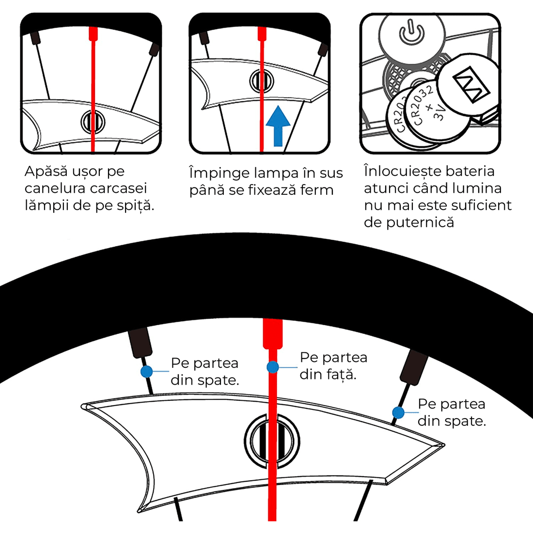 Lumina LED Spite Bicicletă: Strălucitoare, rezistentă la apă IPX5, multicoloră, cu baterii incluse