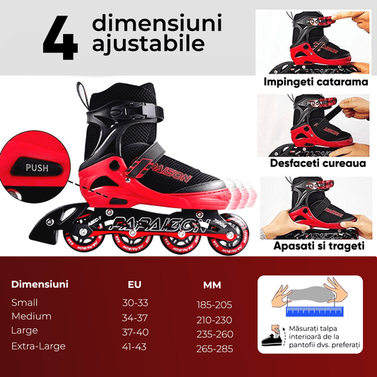 Role Reglabile M 33-36, Roți Luminoase Silicon, Rulmenți ABEC-7, Roșu