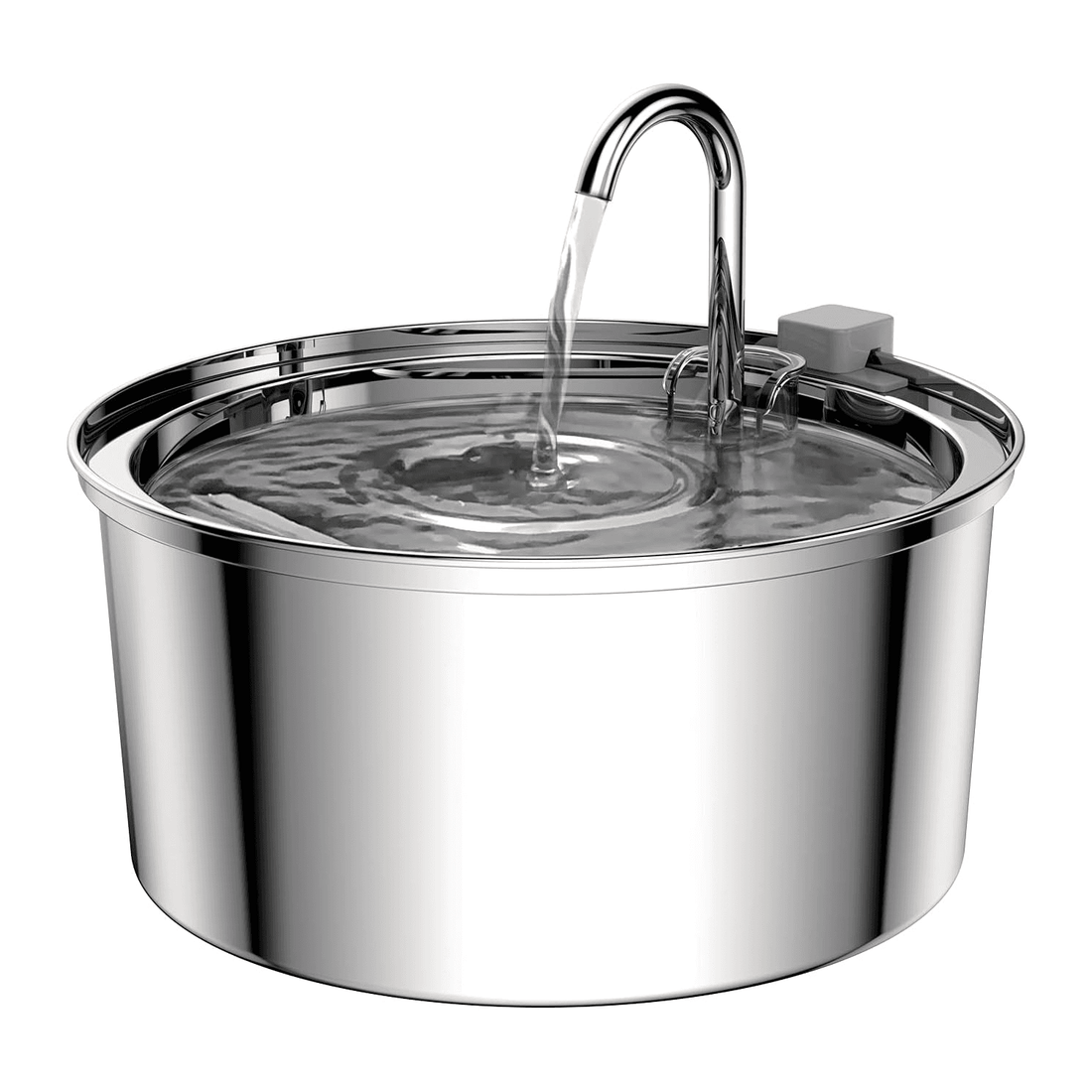 Fantana Apa Pisici si Caini Elindor®, Dispenser Automat cu Capac pentru Animale, Silentios 20dB, Adapator cu Dubla Circulatie, Purificare si Filtrare Carbune Activ, Capacitate 3,2L, Adaptor Priza, Filtru si Pompa Incluse, Inox 304, Argintiu