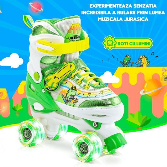 Role Reglabile S 28-31, Roți Luminoase Silicon, Rulmenți ABEC-7, Model Dino