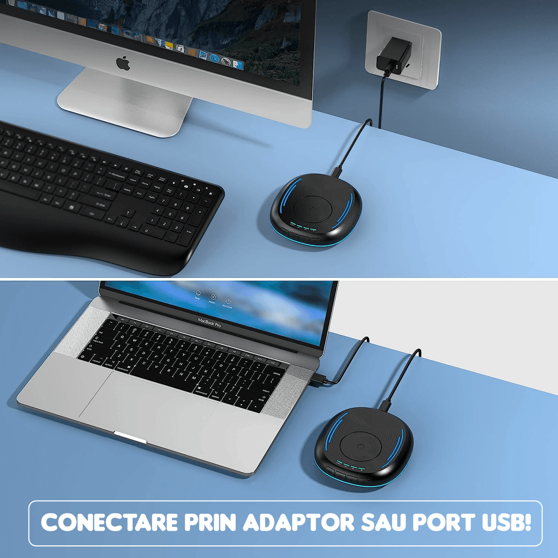 Mouse Jiggler Nedetectabil, Anti Sleep, Compatibil Windows/macOS, Timer, Auto Click, Fără Driver, Lumina Ambientă, Negru