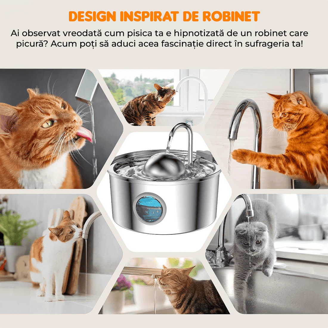 Dispenser Apă Automat pentru Pisici și Câini, 3.2L, Oțel Inoxidabil, Filtrare Activă, Silențios