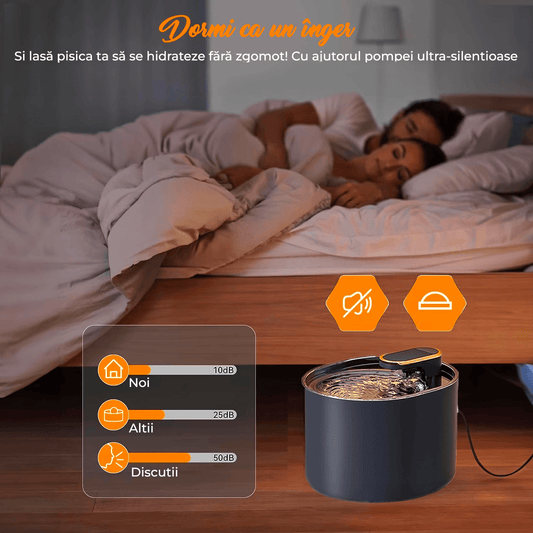 Dispenser Apă Automat pentru Pisici și Câini, 3L, Filtrare Carbon Activ, LED Luminos, Silentios, Negru