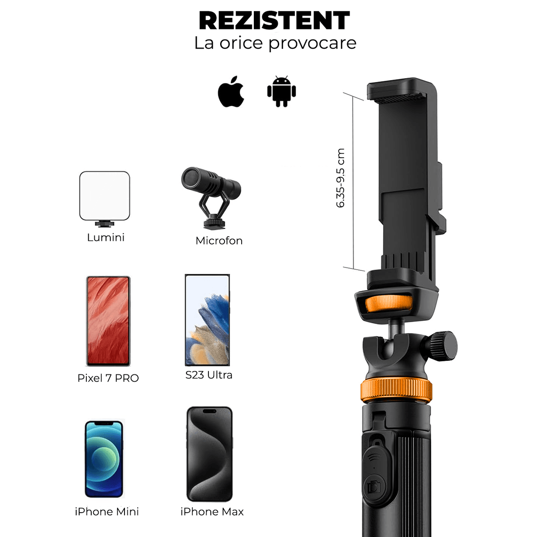 Trepied foto telescopic, universal pentru telefon/camera/GoPro, Bluetooth, ajustabil pana la 170 cm, negru