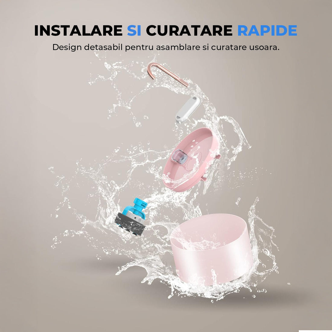 Fantana de Apa pentru Pisici Elindor® 2L cu Robinet Imitat Filtru Carbon Activ si Iluminare LED Ultra Silentioasa Design Compact, Roz