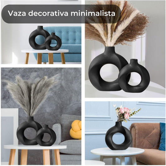 Set 2 Vaze Ceramica Premium Elindor® Design Modern Boho Minimalist, Negru